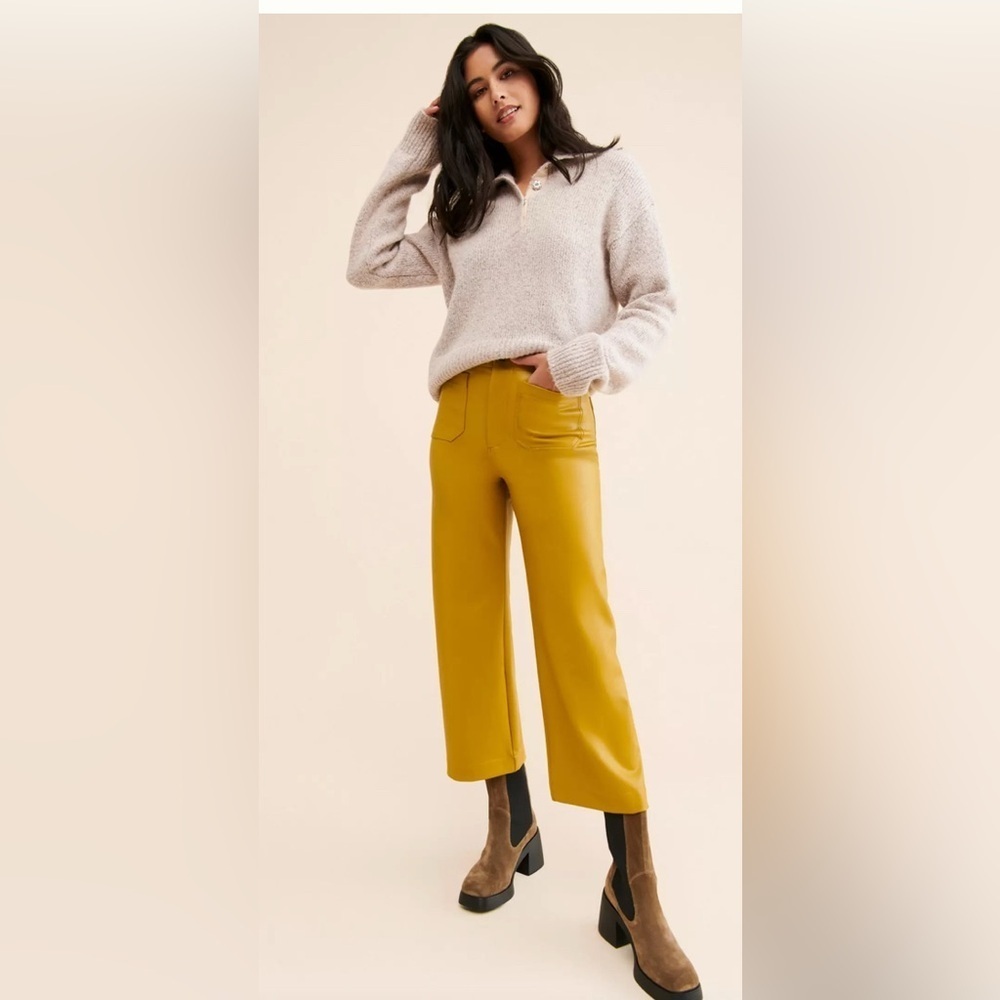 ANTHROPOLOGIE MAEVE COLETTE CROPPED WIDE LEG PANTS PEA GREEN 20W WIDE LEG VEGAN